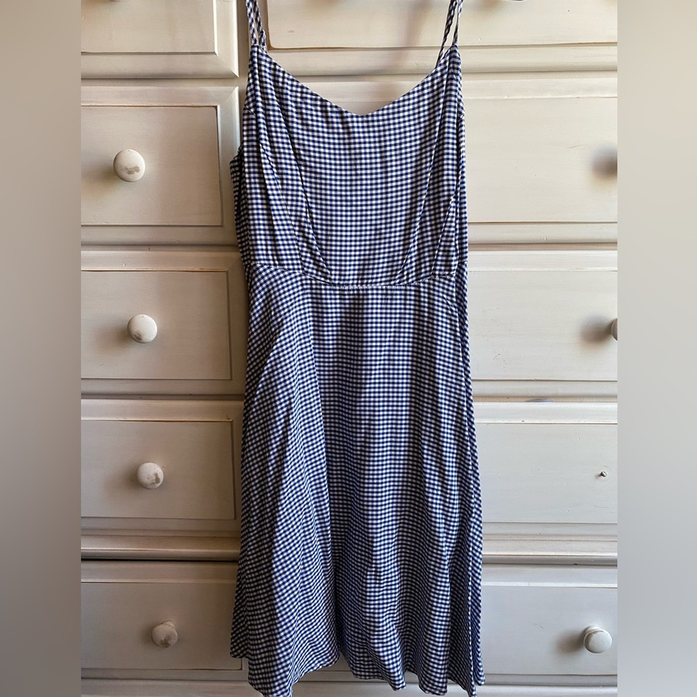 Blue gingham pattern dress